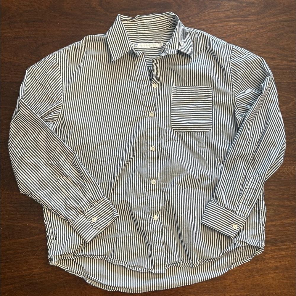 Southern Tide Navy and White Striped Button-Down Shirt